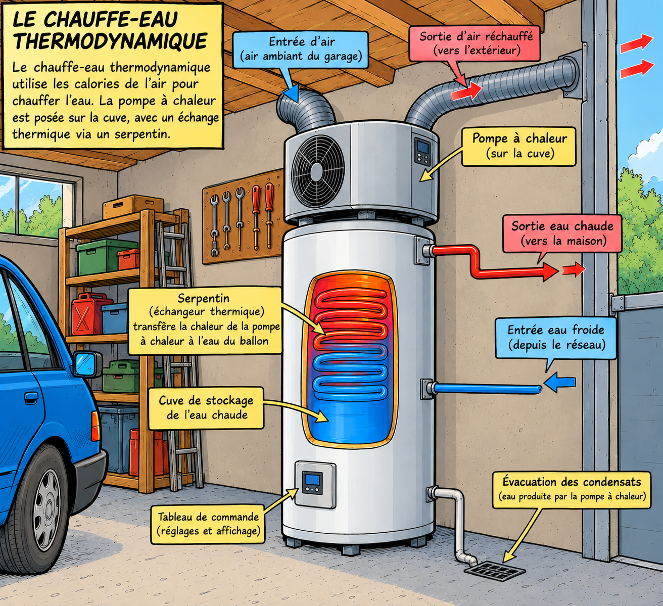dessin d'un chauffe-eau thermodynamique